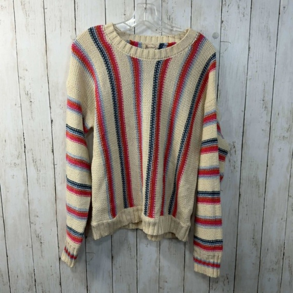 Hem & Thread Women's Striped Boho Knit‎ Sweater Cream Multi Color Size L